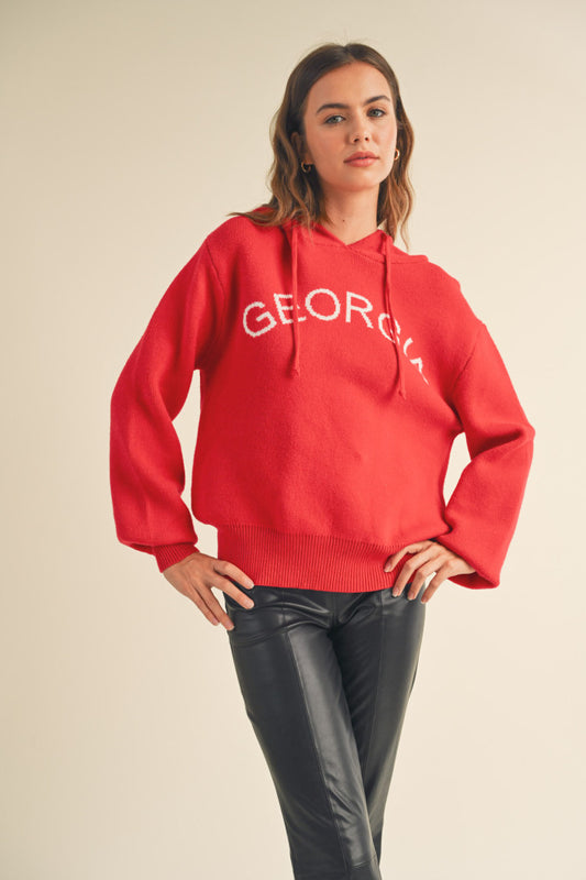 Top - Georgia Sweater Hoodie - Red - Findlay Rowe Designs