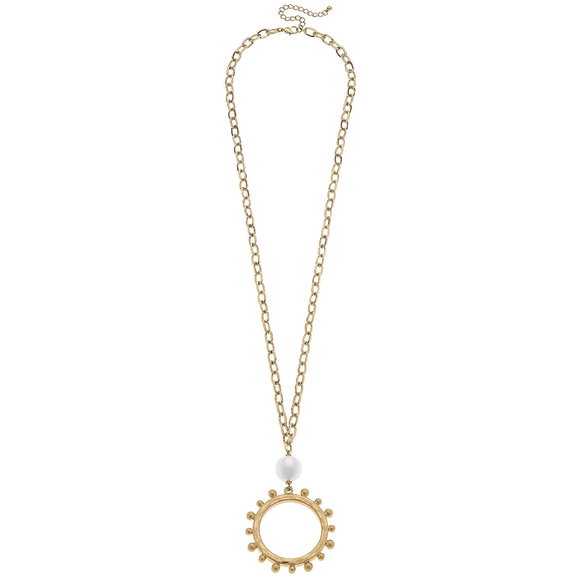 Melanie Long Studded Metal Circle Necklace in Worn Gold - Findlay Rowe Designs