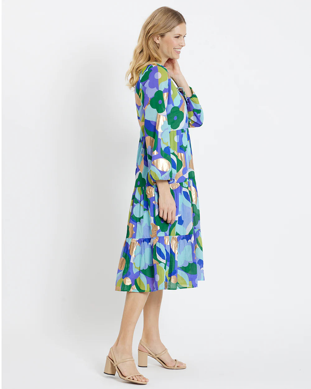 Jude Connally - Monaco Midi Dress Cotton Voile - Abstract Moma Iris - Findlay Rowe Designs