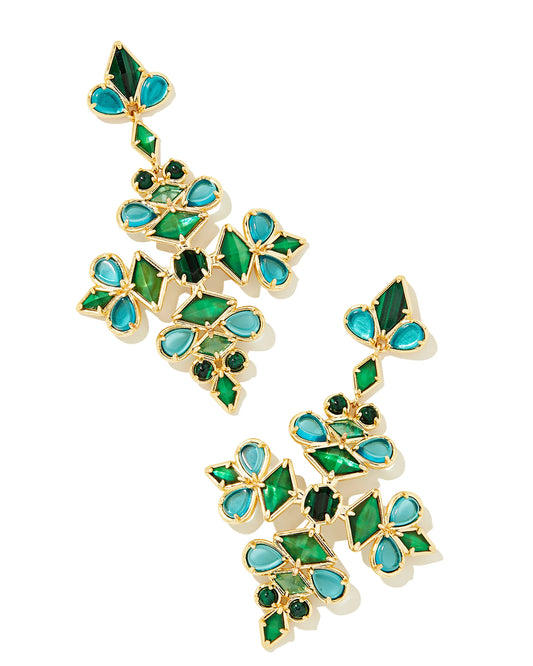 Kendra Scott - KINSLEY STATEMENT EARRINGS GOLD GREEN MIX - Findlay Rowe Designs