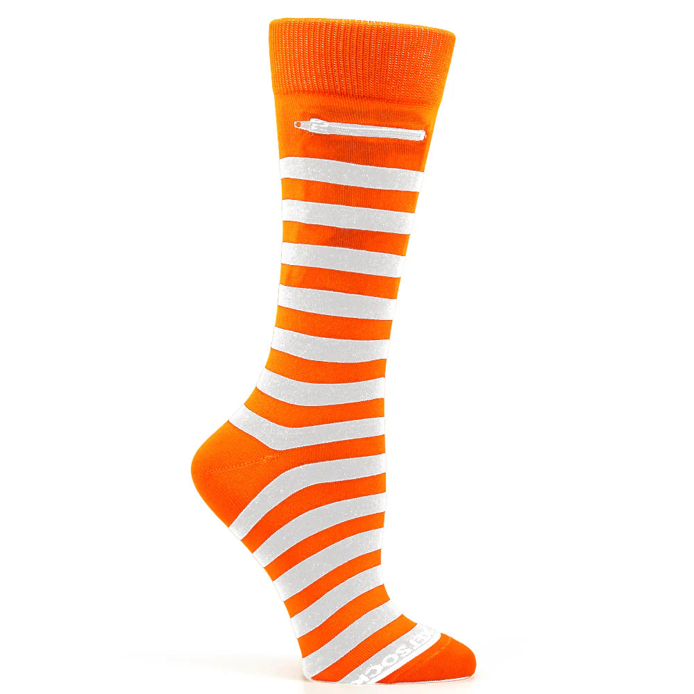 Pocket Socks - Men's Orange White Stripe