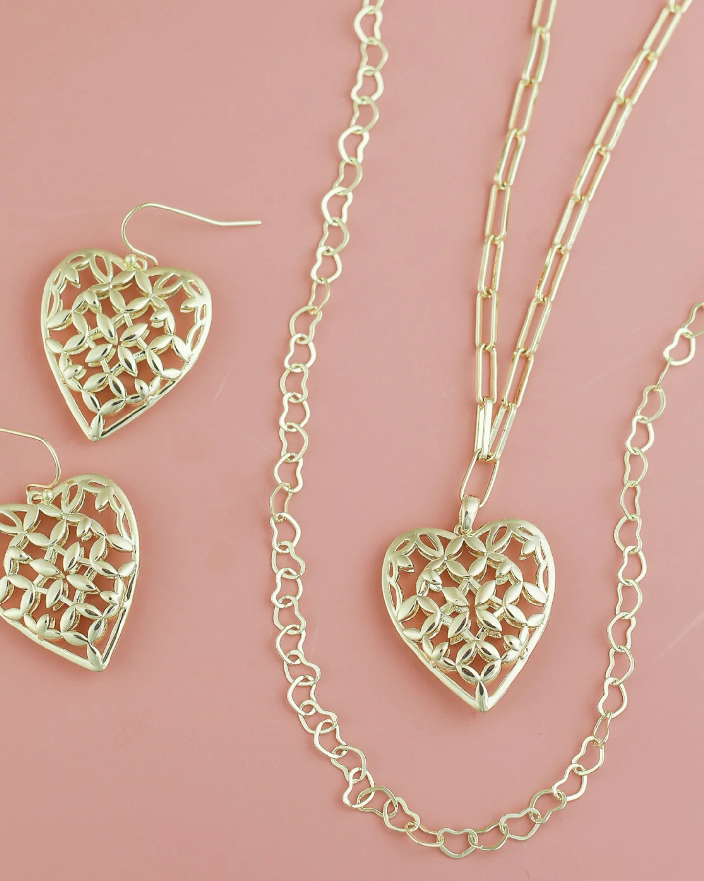 Natalie Wood - Adorned Heart Layering Necklace in Gold - Findlay Rowe Designs