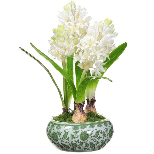 Ceramic Vase - Green White - 14 Hyacinth - White