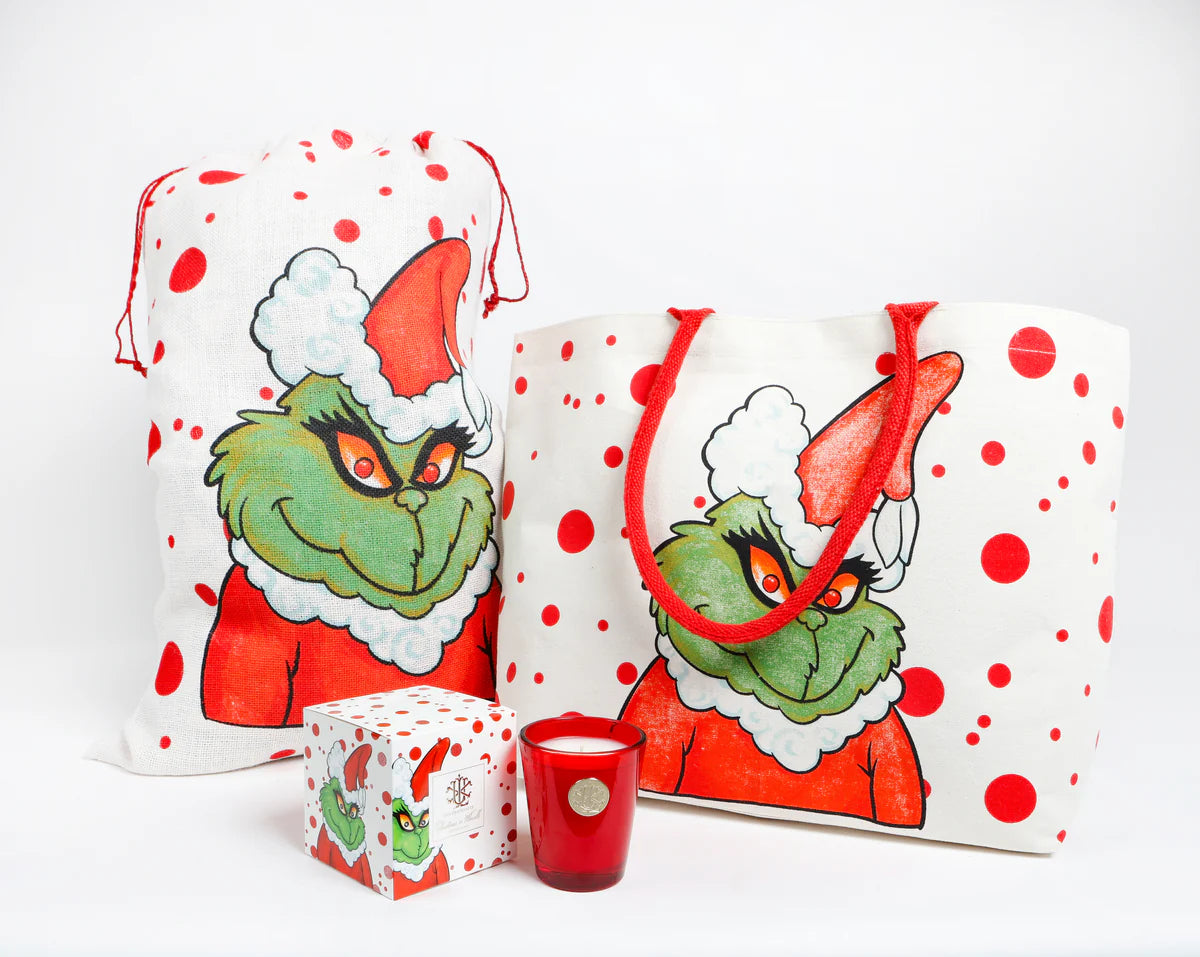 Santa Sack - Red With Green Grinch - Jute