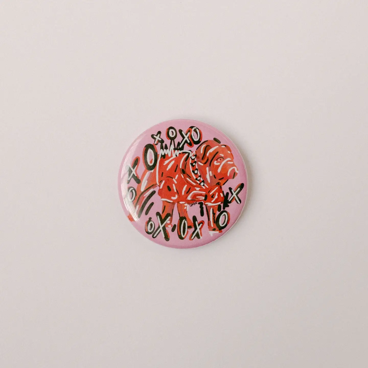 Chan Art - XOXO Dawg Button - Pink - Findlay Rowe Designs