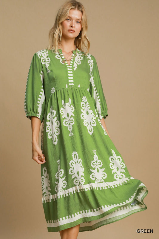 Dress - Two Tone V-Neck - Green