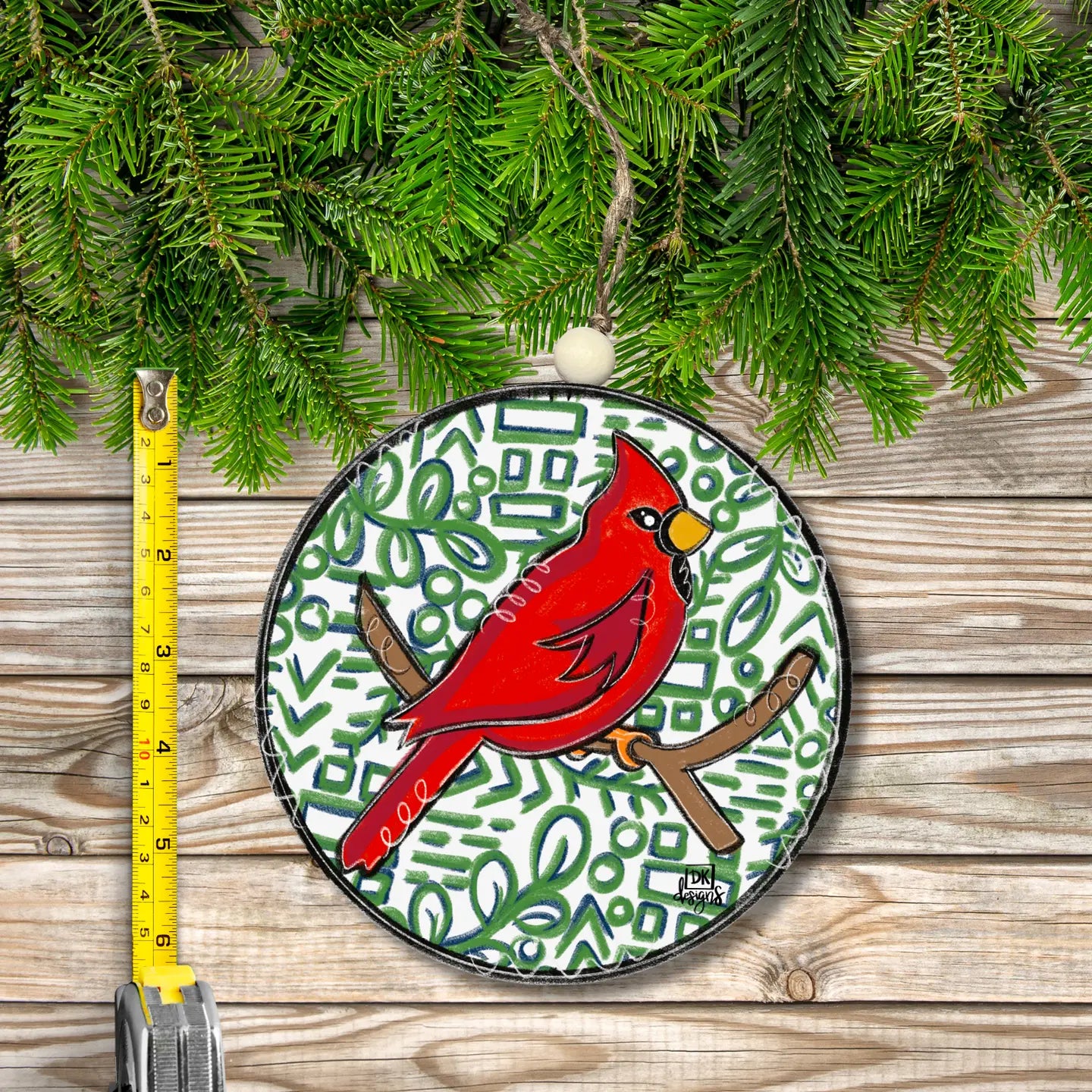 Ornament - DK Designs - Navy Green Cardinal - Findlay Rowe Designs