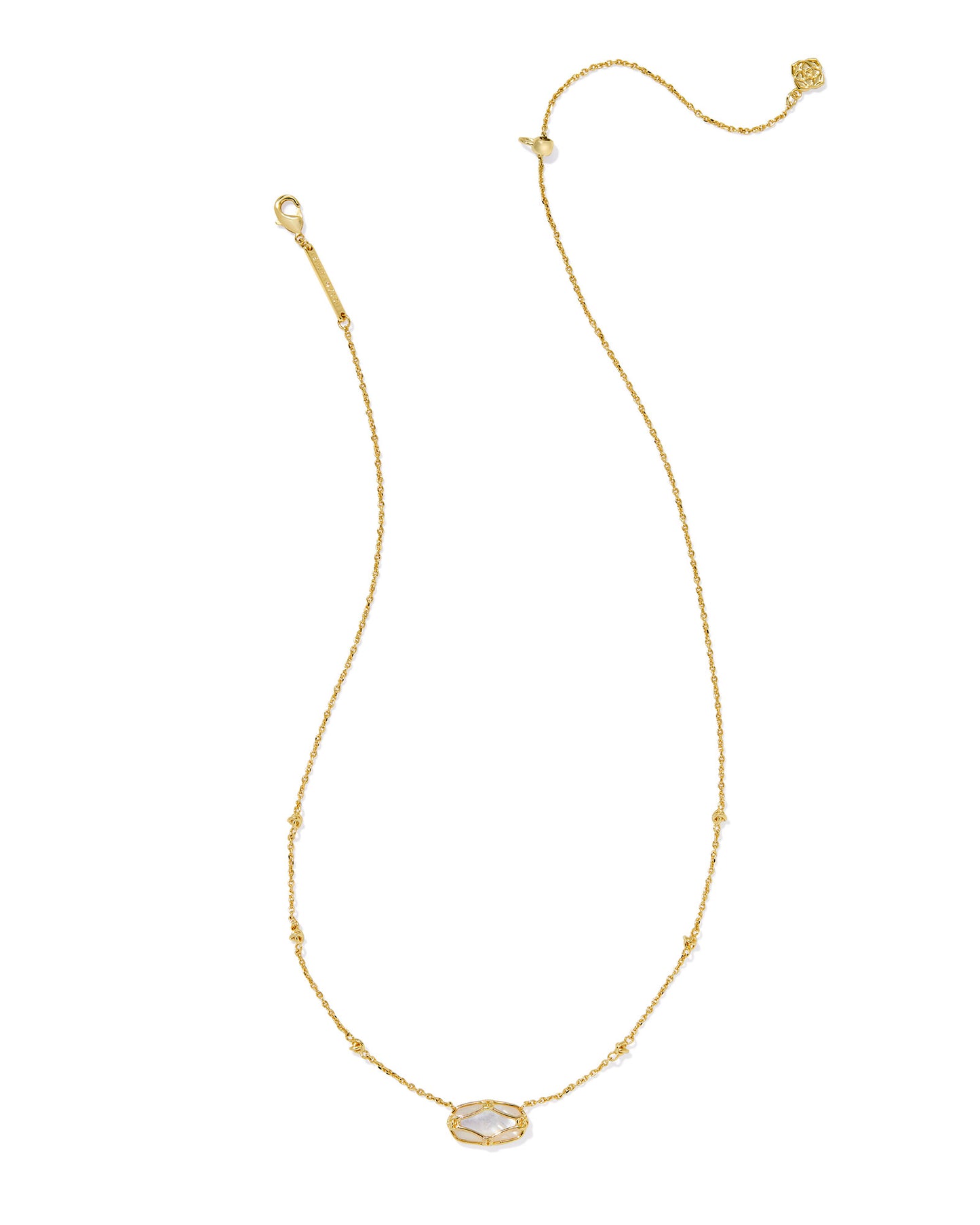 Kendra Scott - Necklace - Elisa Lattice Frame Gold Short Pendant - Gold Ivory Mother of Pearl