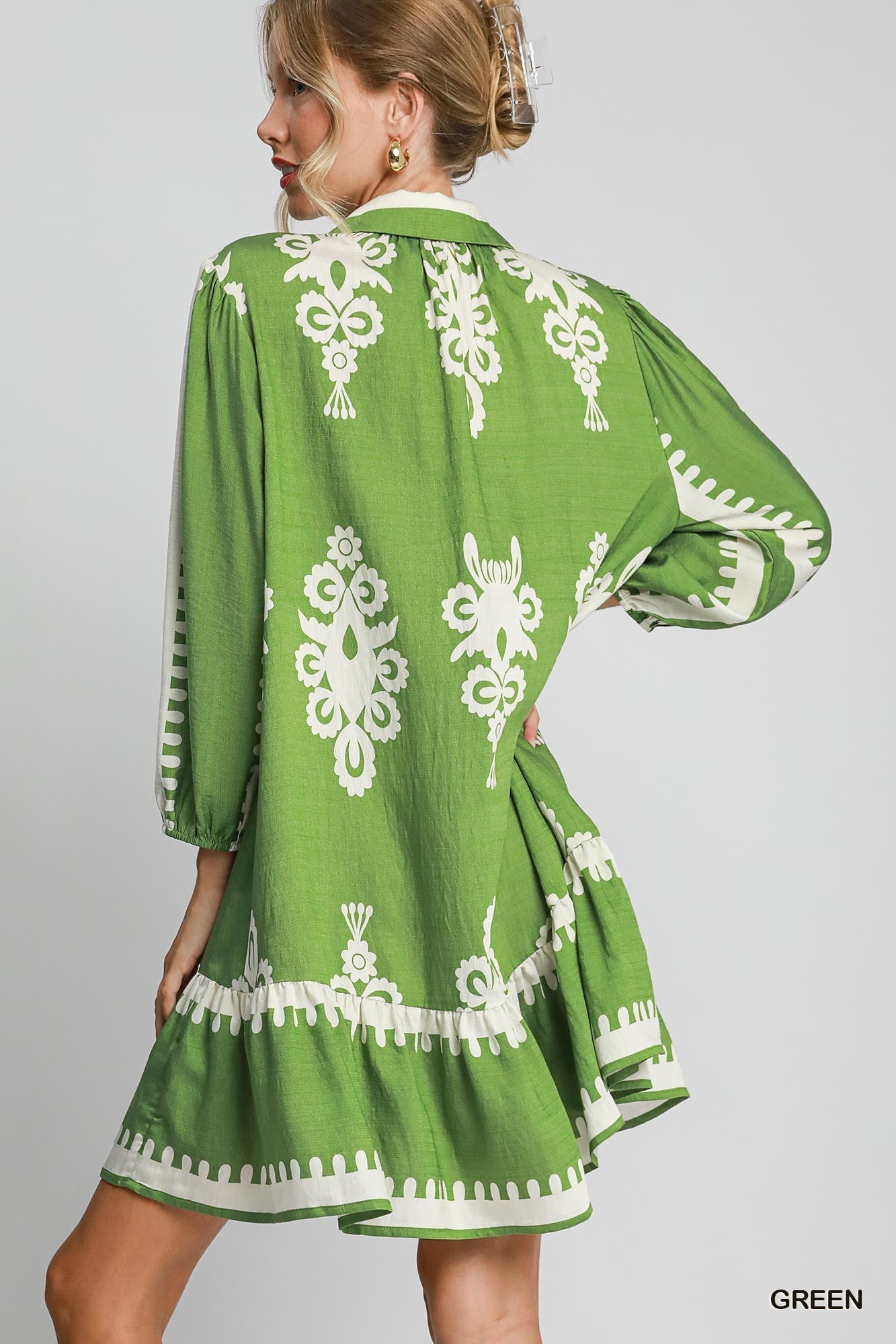 Dress - Border Print Tiered Hem - Green - Findlay Rowe Designs