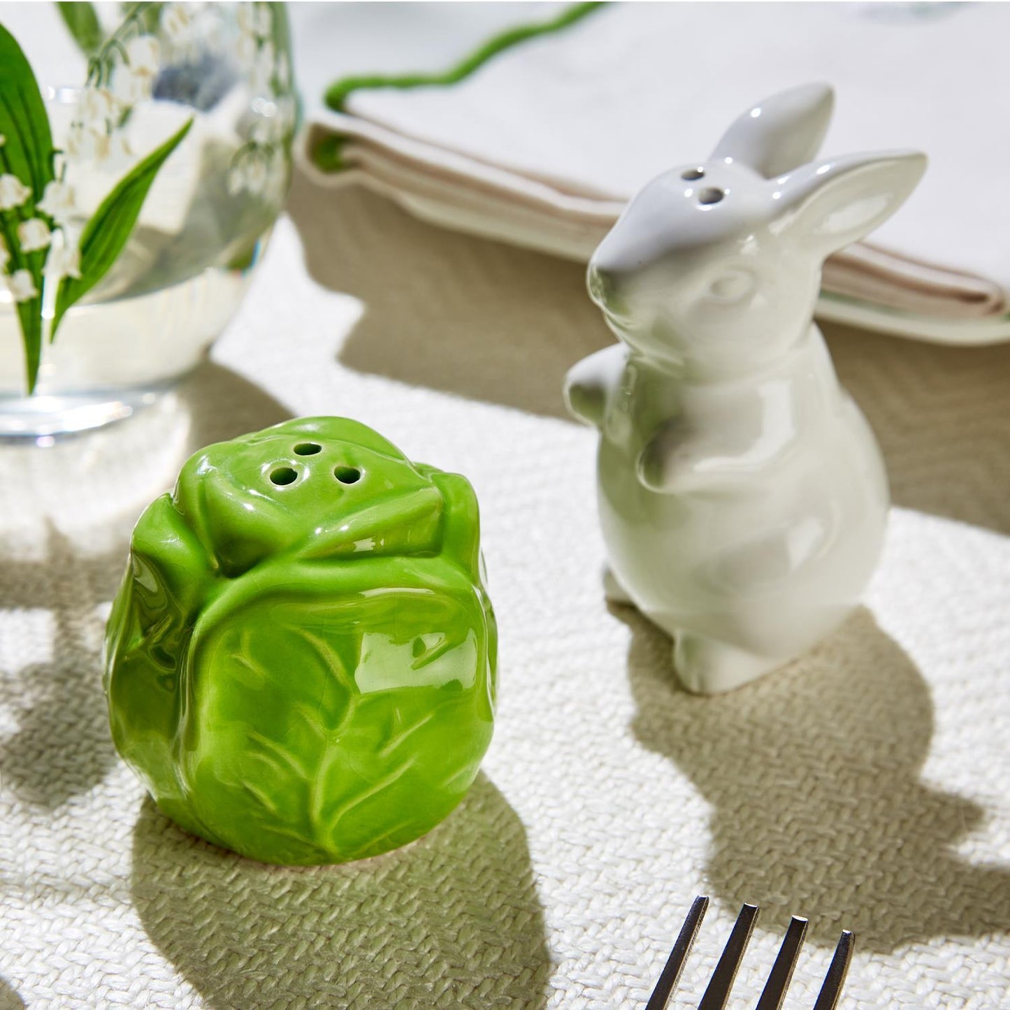 Salt & Pepper Set - Bunny and Cabbage Leaf - Findlay Rowe Designs