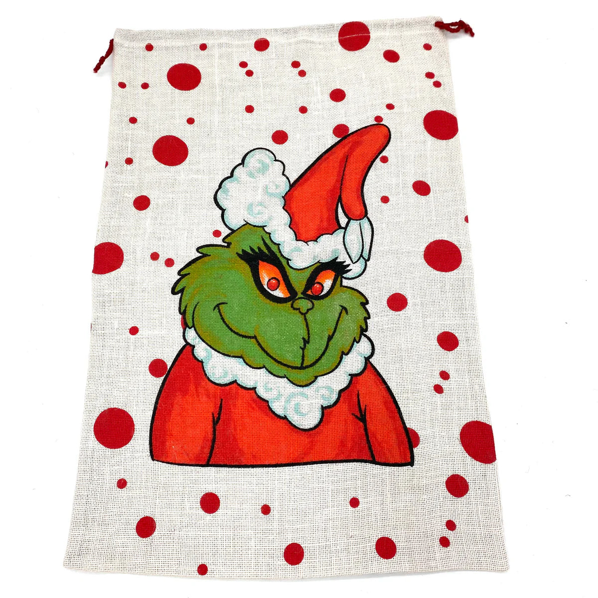 Santa Sack - Red With Green Grinch - Jute