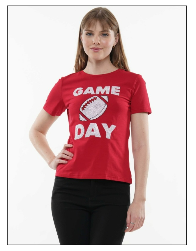 Tee Shirt - Sequin Game Day - Crimson and White - Findlay Rowe Designs