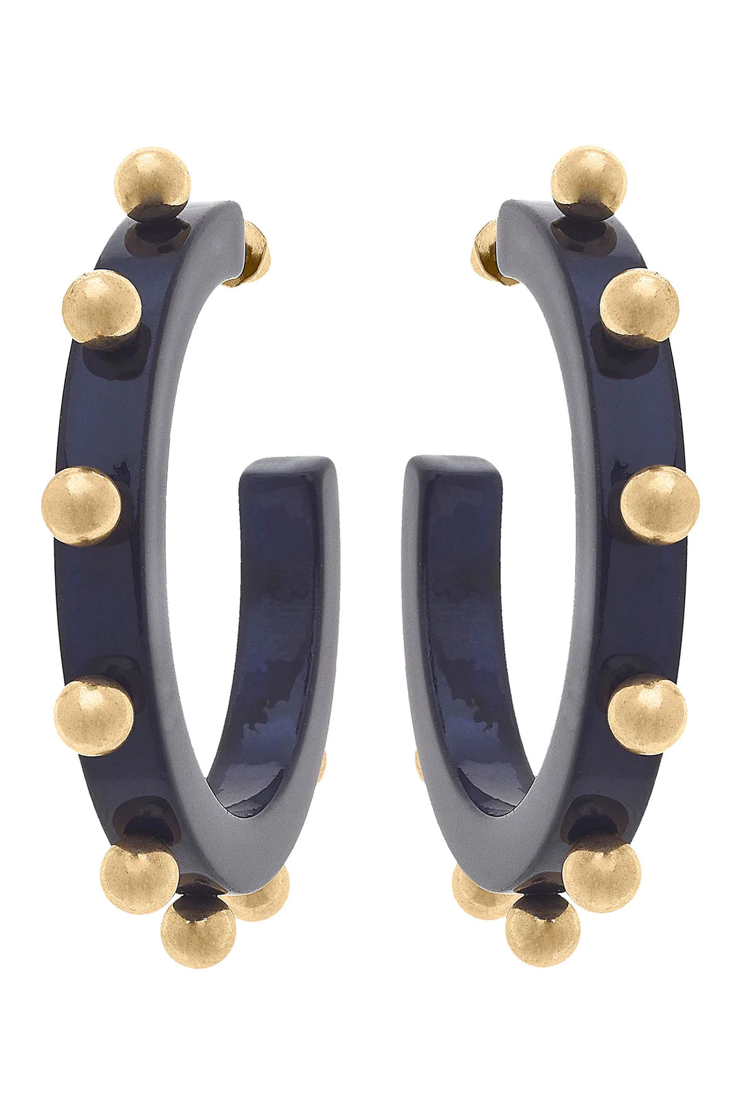 Kelley Studded Metal and Resin Hoop Earrings in Navy - Findlay Rowe Designs