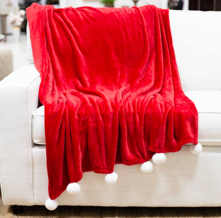 Pom Pom Throw - Red/White - Findlay Rowe Designs