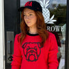 Sweater - Red Long Sleeve - Sequin Bulldog Face - Findlay Rowe Designs