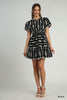 Dress- Ribbon Print Tiered Mini - Black White - Findlay Rowe Designs