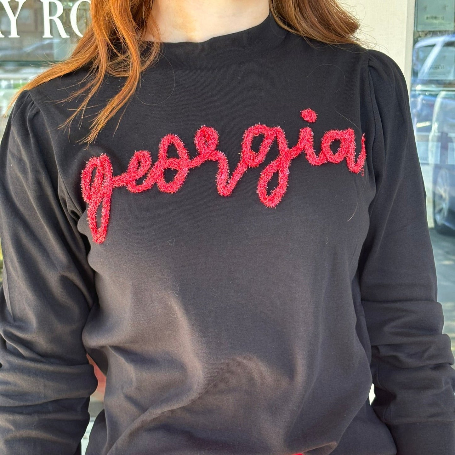 Tee Shirt - Red Long Sleeve - Black Glitter Georgia - Findlay Rowe Designs