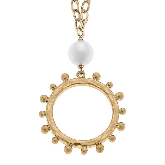 Melanie Long Studded Metal Circle Necklace in Worn Gold - Findlay Rowe Designs