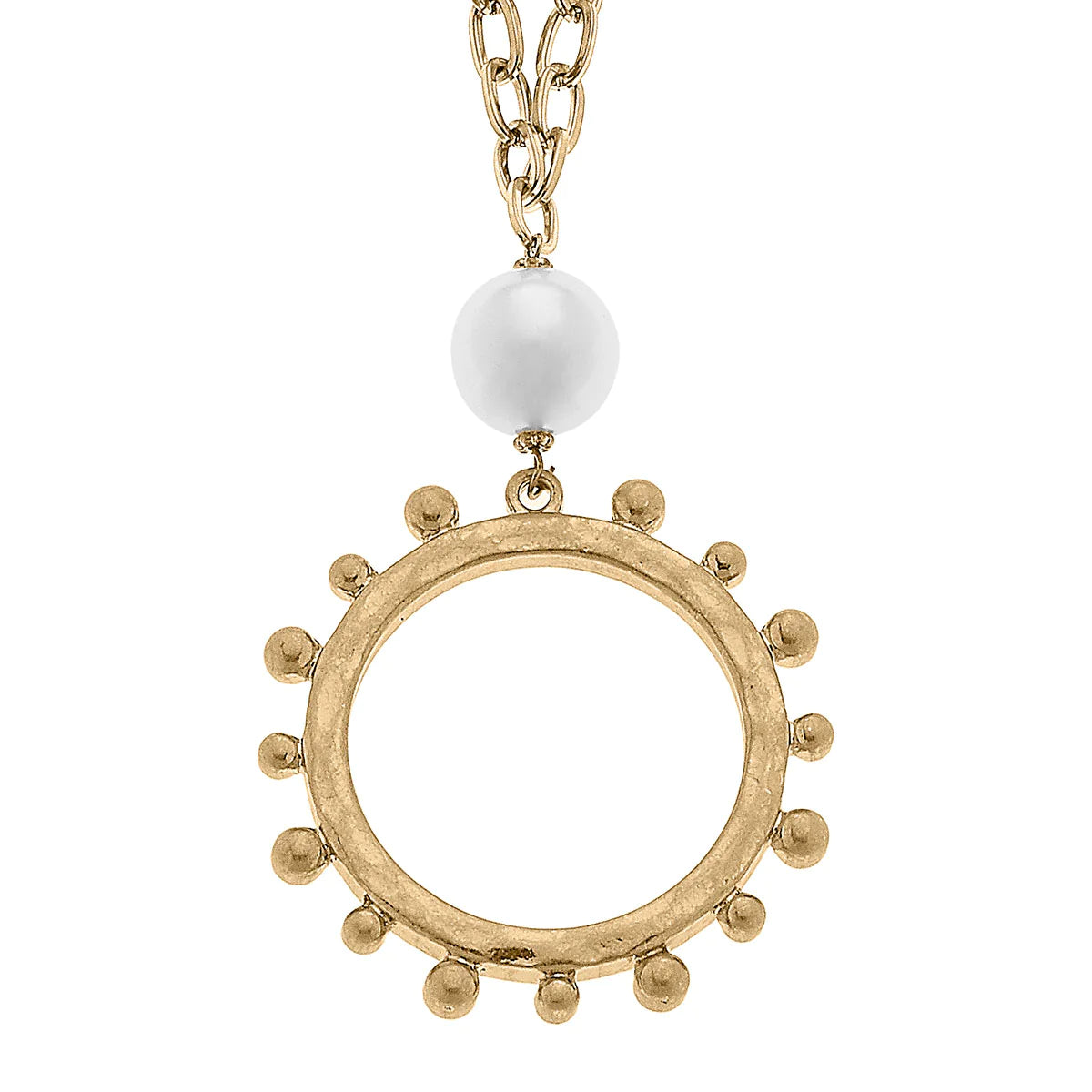 Melanie Long Studded Metal Circle Necklace in Worn Gold - Findlay Rowe Designs