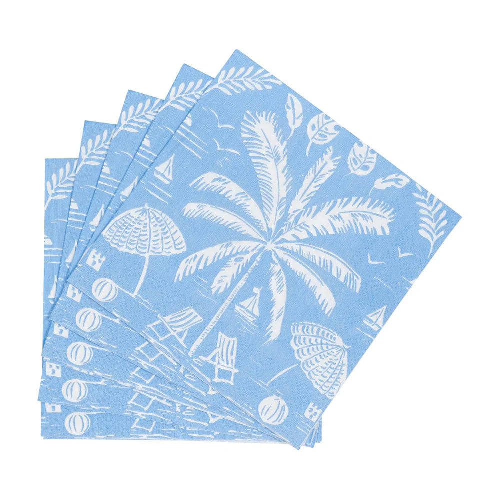 Caspari - Cocktail Napkins - Palms And Parasols Ocean