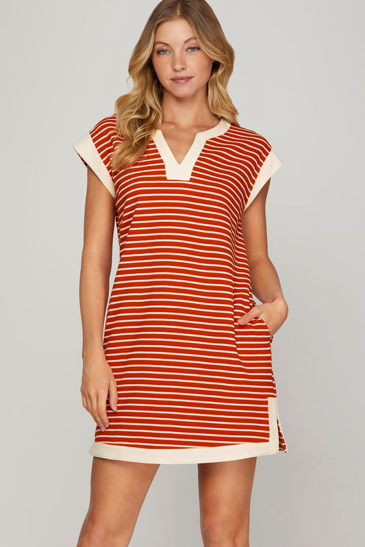 Dress - Shift - Striped Red White