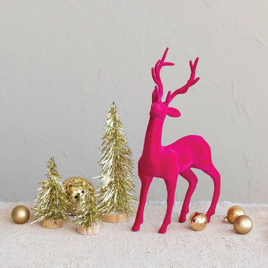 Flocked Plastic Standing Reindeer - Pink