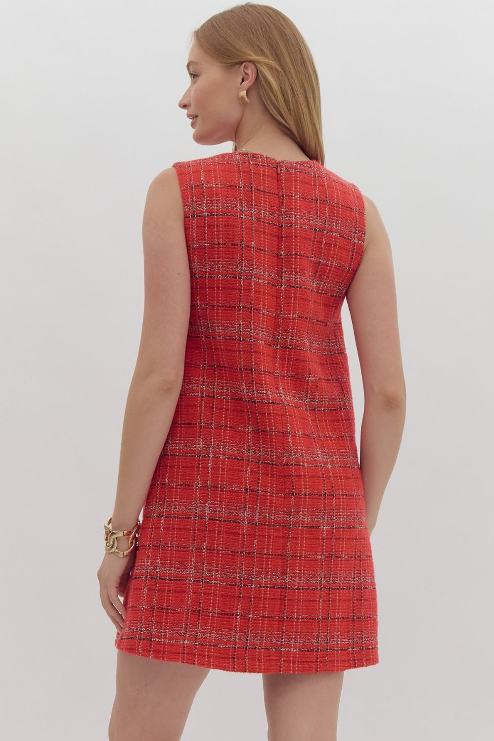 Dress - Tweed Plaid Sleeveless - Red - Findlay Rowe Designs