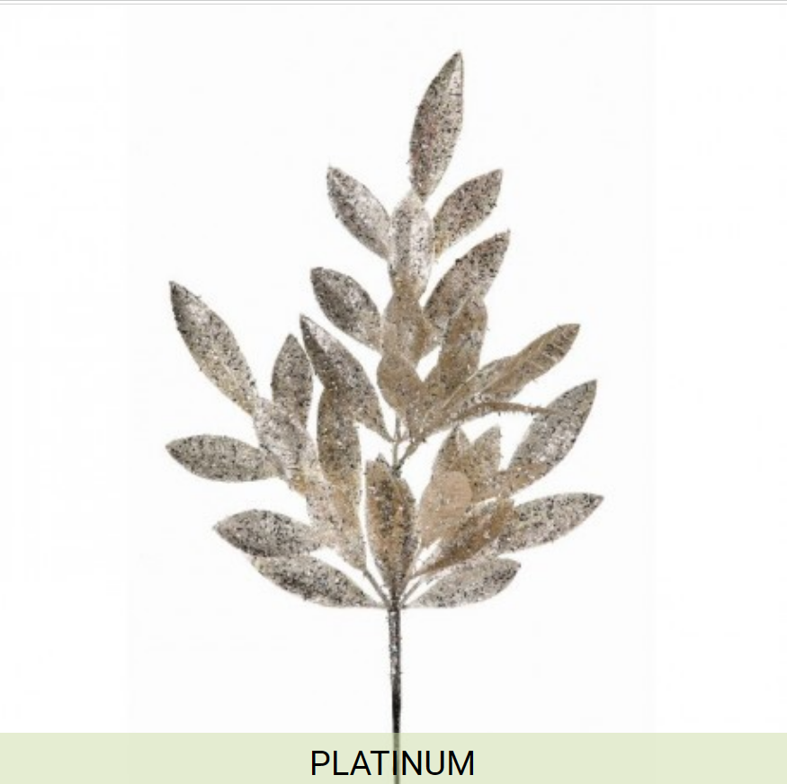 Spray - 21inch Platinum Bay Leaf Glitter