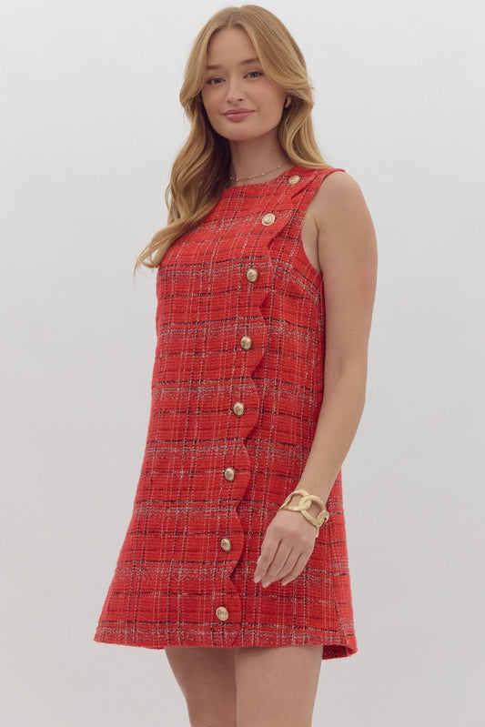 Dress - Tweed Plaid Sleeveless - Red - Findlay Rowe Designs