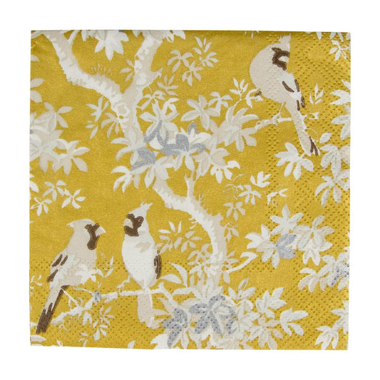 Caspari - Cocktail Napkins - Scenic Songbirds Gold - Findlay Rowe Designs