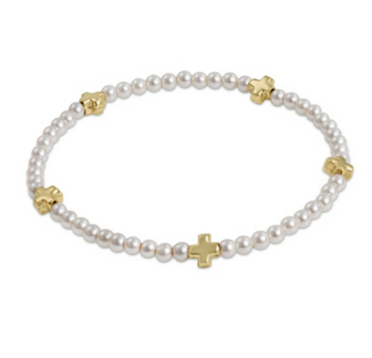 Enewton - Signature Cross Pearl Pattern 3mm Bead Bracelet - Gold - Findlay Rowe Designs