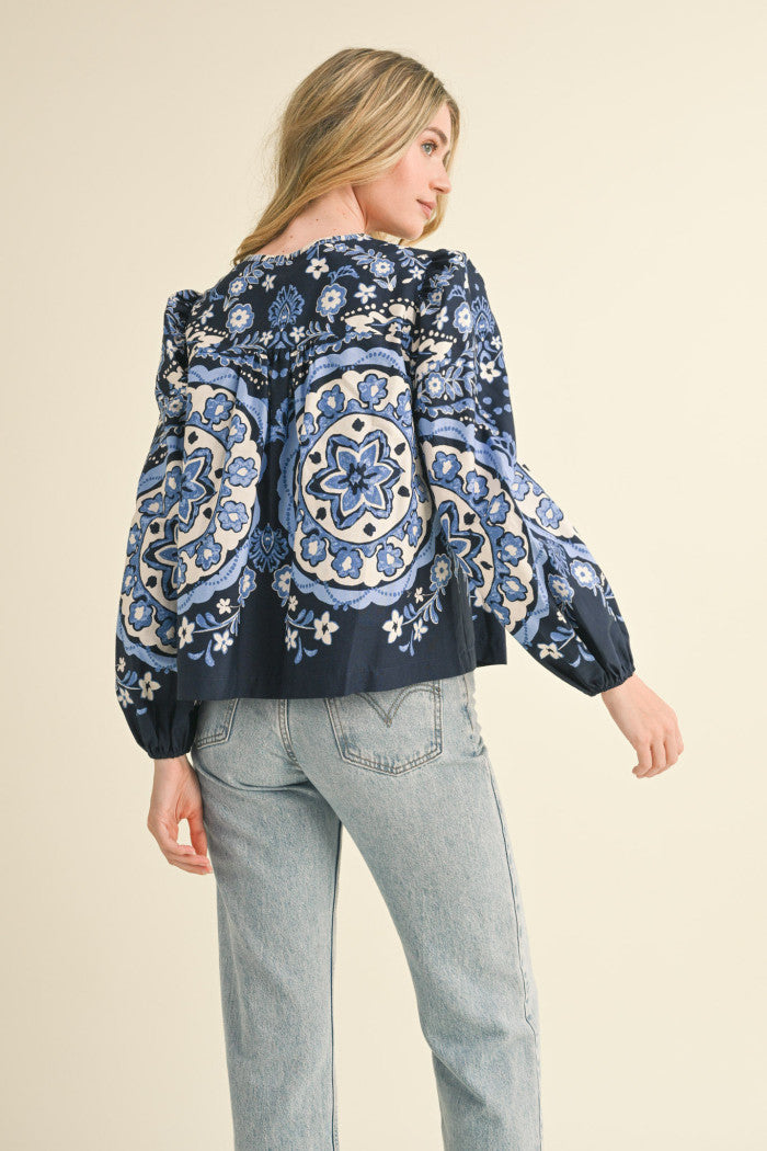 Top - Navy Medallion Peasant - Findlay Rowe Designs