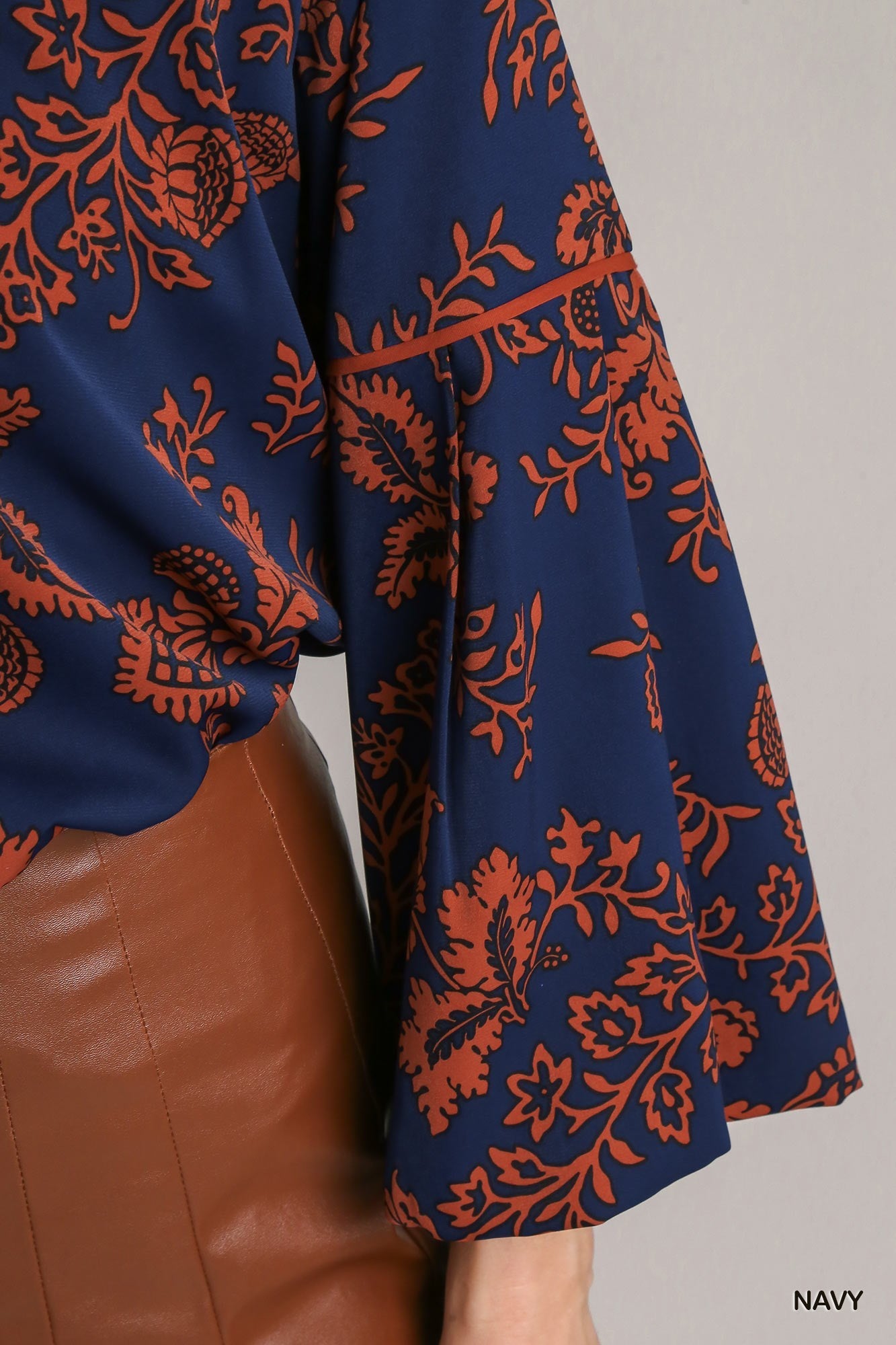 Top - Balloon Sleeve V-Notch - Navy Orange - Findlay Rowe Designs