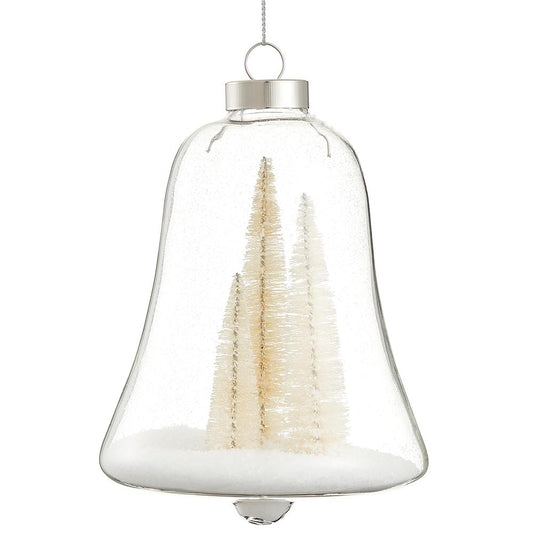 Ornament - 6" Glass Bell Snow Tree - Beige White - Findlay Rowe Designs