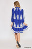 Dress - Border Print Tiered Hem - Cobalt