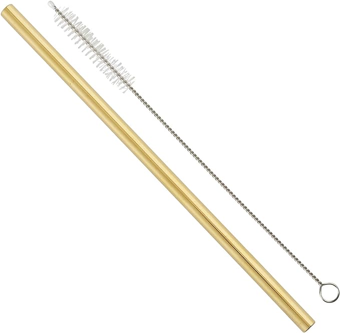 Drinking Straw  - Stainless Steel and Cleaning Brush Set, 8.5", Gold - Findlay Rowe Designs