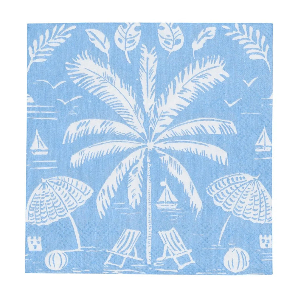 Caspari - Cocktail Napkins - Palms And Parasols Ocean