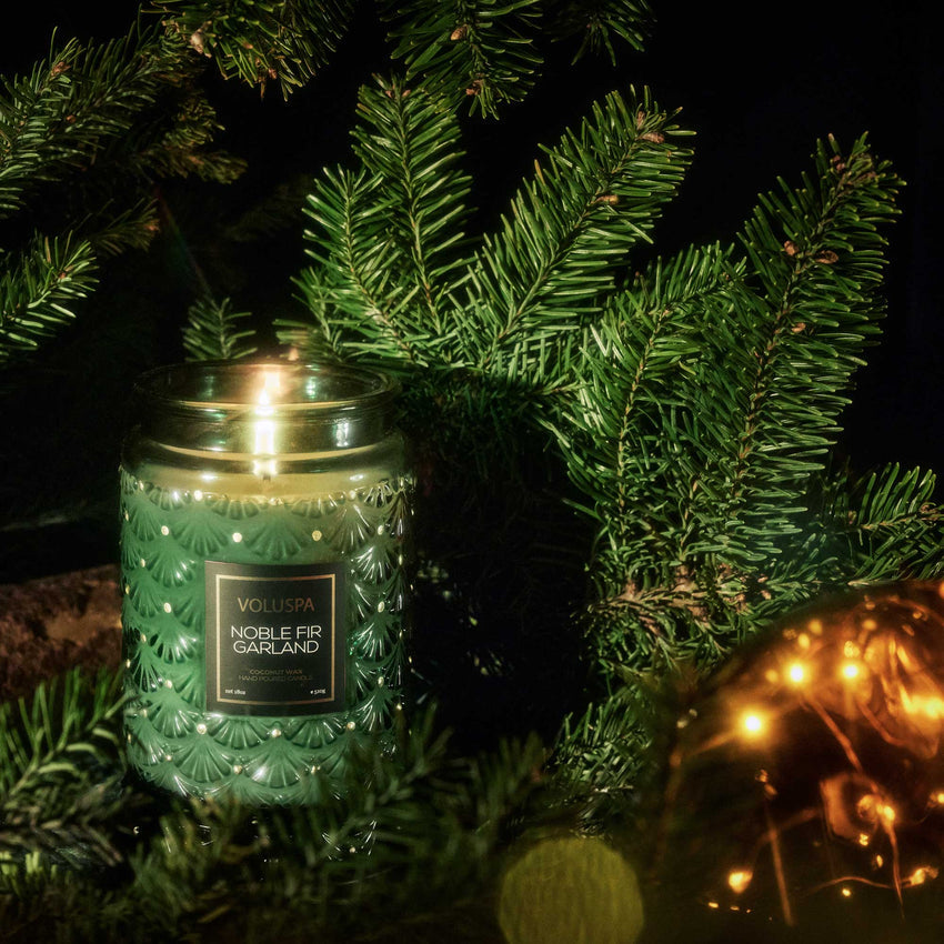 Voluspa - NOBLE FIR GARLAND LARGE JAR CANDLE - Findlay Rowe Designs