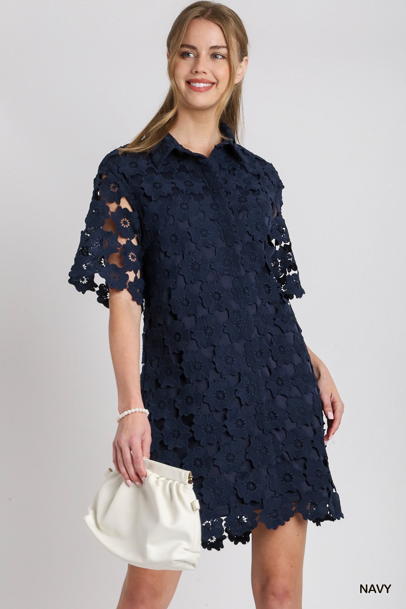 Dress - Floral Lace Cut Out Button Down - Navy - Findlay Rowe Designs