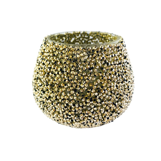 Votive Holder - Glass Beaded - Antique Gold