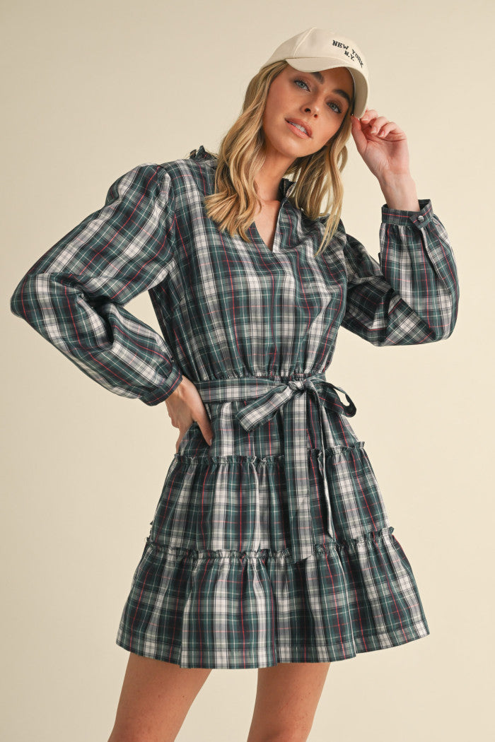 Dress - Green Plaid Mini - Findlay Rowe Designs