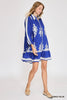 Dress - Border Print Tiered Hem - Cobalt