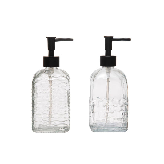 Embossed Glass Soap Dispenser with Pump - Findlay Rowe Designs