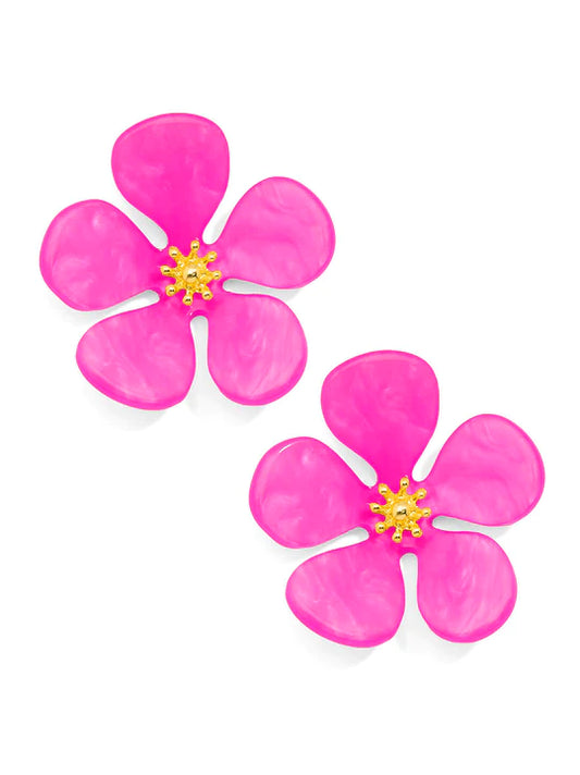 Earrings - Glistening Resin Flower Stud - Hot Pink - Findlay Rowe Designs