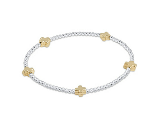 Enewton - Signature Cross Small Sterling Mixed Metal Pattern 2mm Bead Bracelet - Gold - Findlay Rowe Designs