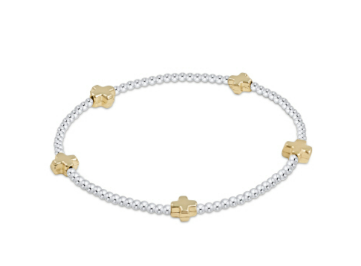 Enewton - Signature Cross Small Sterling Mixed Metal Pattern 2mm Bead Bracelet - Gold