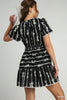 Dress- Ribbon Print Tiered Mini - Black White - Findlay Rowe Designs