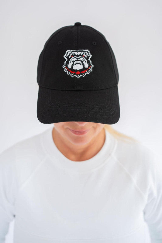 Lisi Lerch - Needlepoint Baseball Hat - Bulldog - Black