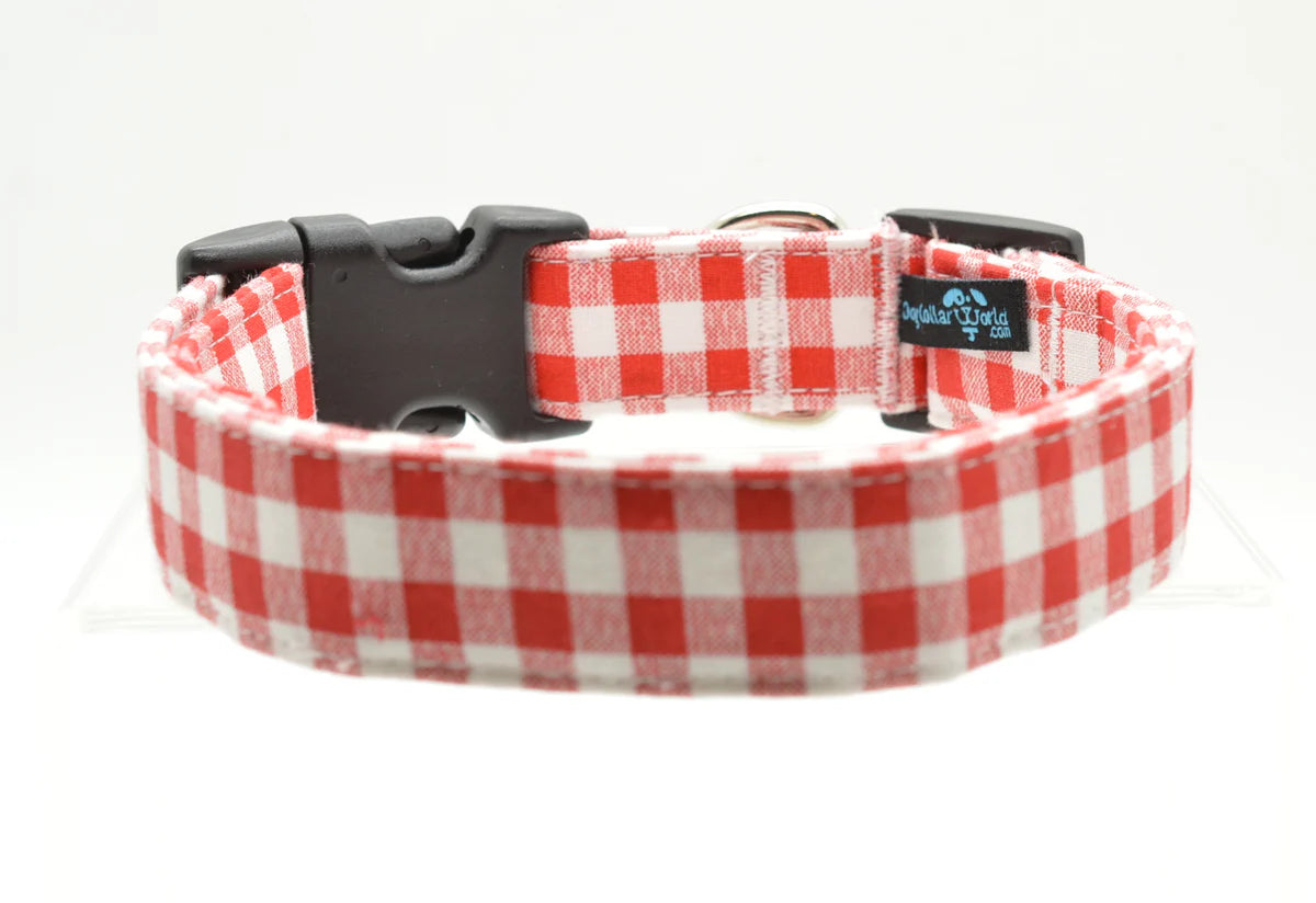 Dog Collar -  Gingham Check - Red - Findlay Rowe Designs