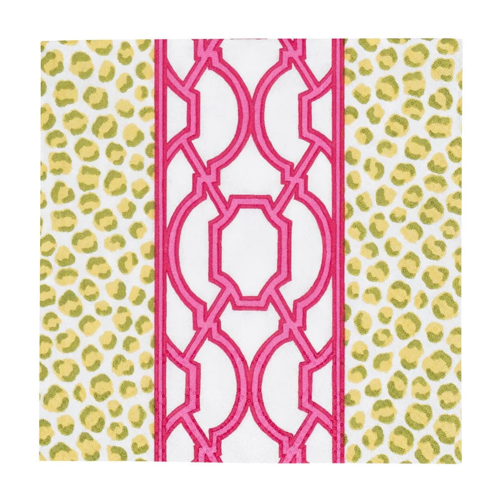 Caspari - Cocktail Napkins - Knots And Spots Green & Fuchsia